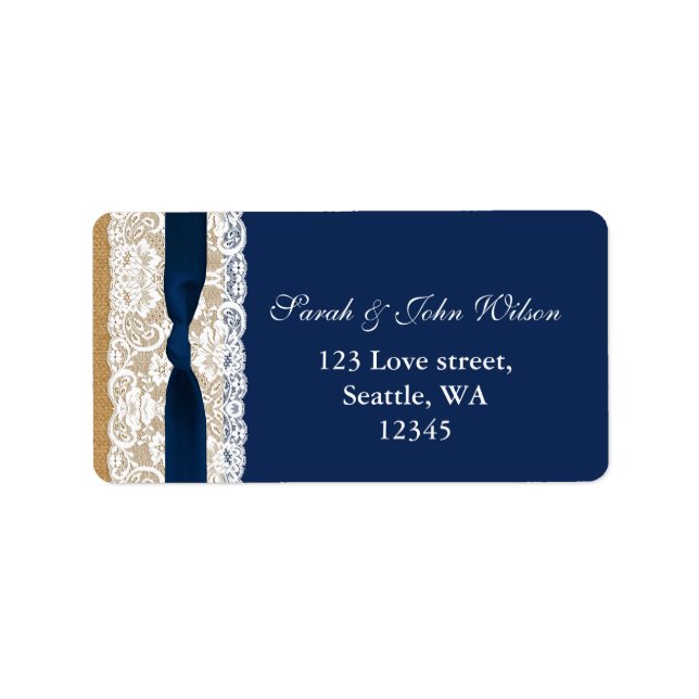 FAUX navy blue lace, burlap ,return address label (Front)