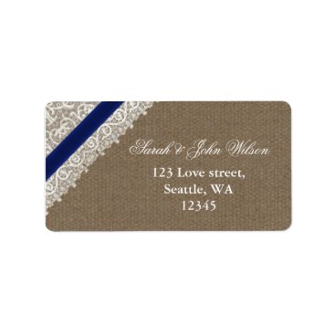 FAUX navy blue lace, burlap ,return address label