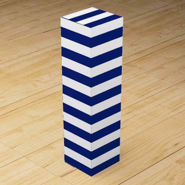 Faux ;) Navy Stripes Nautical Pattern Wine Box (Back)