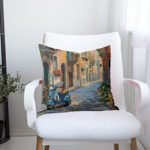 Faux Needlepoint Pillow - Italian Street Scooter