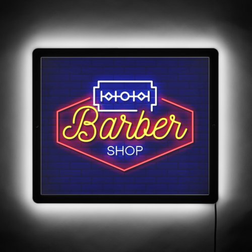 Faux Neon Barber Shop Razor Blade Window LED Sign