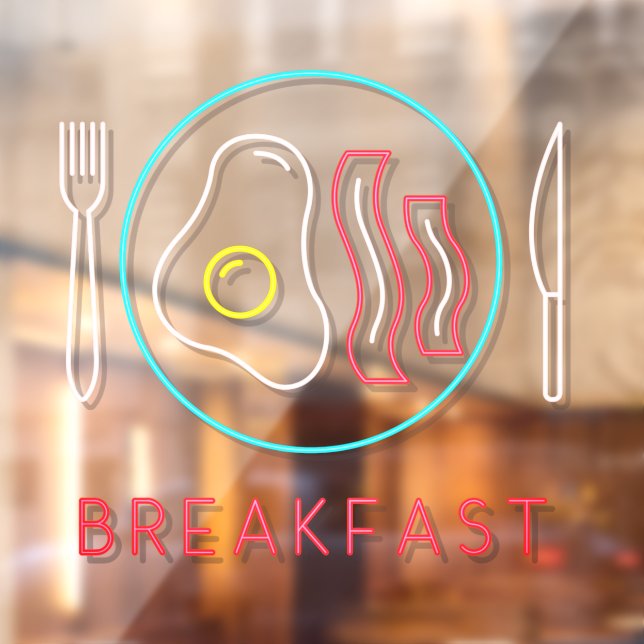 Faux Neon Breakfast Sign Fried Eggs Bacon On Plate (Sheet 2)