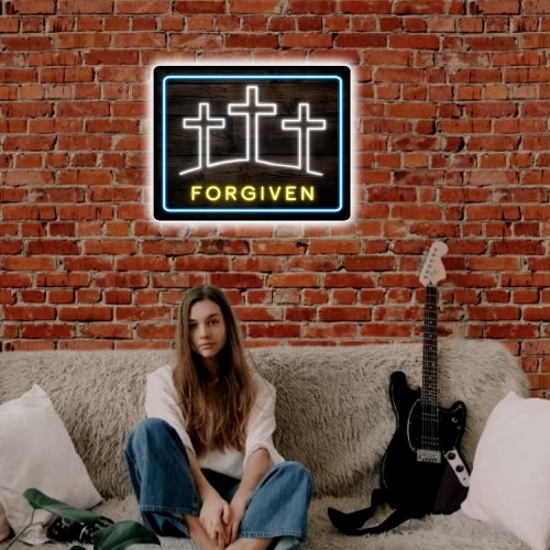 Faux Neon Christian Forgiven Crosses at Calvary  LED Sign