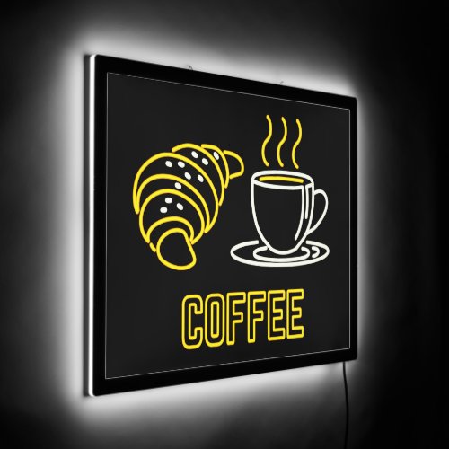 Faux Neon Coffee and Croissant Sign Window Wall