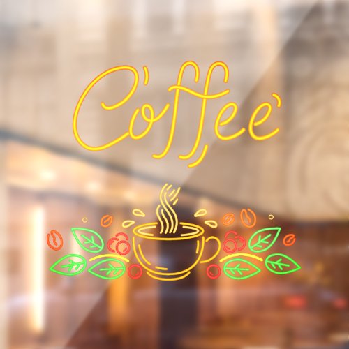 Faux Neon Coffee Beans Leaves Caf Shop Window Cling