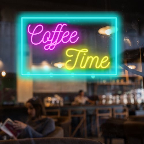 Faux Neon Coffee Time Coffee Shop Window Cling