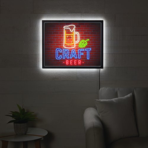 Faux Neon Craft Beer Mug Hops Window or Wall LED Sign