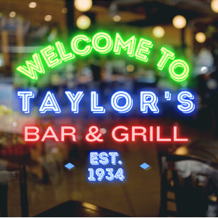 Faux Neon Custom Bar and Grill Window Advert Cling