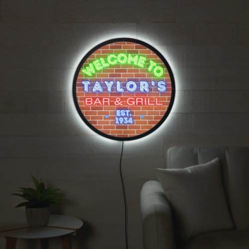 Faux Neon Custom Bar and Grill Window Brick LED Sign