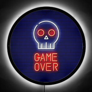 Faux Neon Game Over Skull Gamer Studio LED Sign