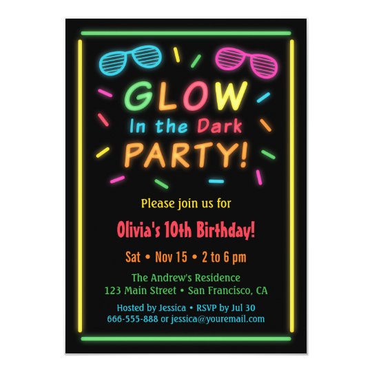 Faux Neon Glow Birthday Party Invitations | Zazzle.com Faux Neon Glow Birthday Party Invitations | Zazzle.com