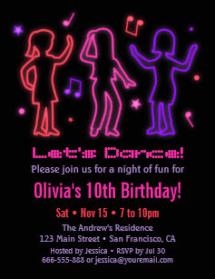 neon dance party invitations zazzle
