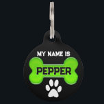 Faux Neon Green Bone | Personalize  Pet ID Tag<br><div class="desc">Personalize Animal Pet ID Tag. Featured with a faux neon green bone ready to add your wording on the front and back. ✔Note: To start fresh with your text... just delete the text on this product and you can choose your font style, size and color from Zazzle's Design Tool Area....</div>
