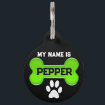 Faux Neon Green Bone | Personalize  Pet ID Tag<br><div class="desc">Personalize Animal Pet ID Tag. Featured with a faux neon green bone ready to add your wording on the front and back. ✔Note: To start fresh with your text... just delete the text on this product and you can choose your font style, size and color from Zazzle's Design Tool Area....</div>
