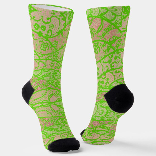 Faux Neon Green Lace Socks (Angled)