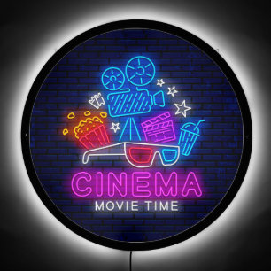 Faux Neon Home Cinema Movie Time Popcorn Accent  LED Sign