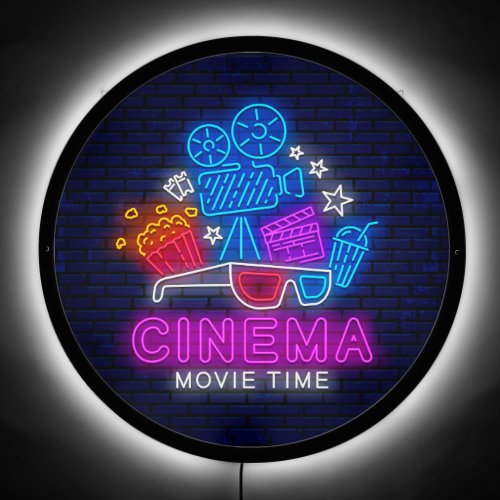Faux Neon Home Cinema Movie Time Popcorn Accent  LED Sign