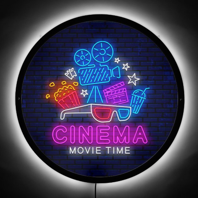 Faux Neon Home Cinema Movie Time Popcorn Accent LED Sign Zazzle