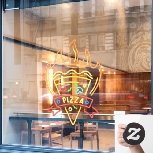 Faux Neon Hot Pizza Flames Restaurant Window Cling