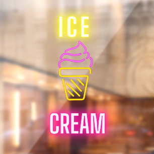 Faux Neon Ice Cream Cone Business Window Cling