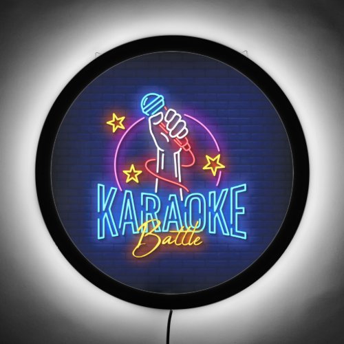 Faux Neon Karaoke Battle Microphone Stars Bar Wall LED Sign
