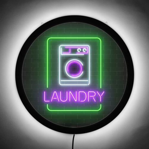 Faux Neon Laundry Washing Machine Green Purple LED Sign