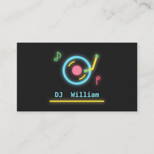 Faux Neon Lights DJ Turntable Business Card
