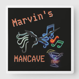 Faux Neon Mancave Square Wall Clock