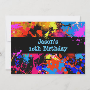 Faux Neon, Paint Splatter, Paintball, Invitation