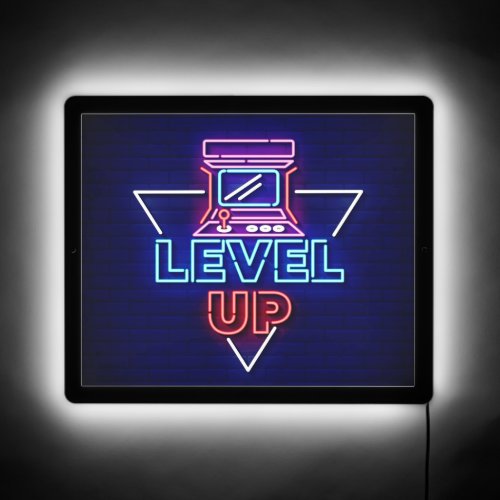 Faux Neon Pin Ball Machine Level Up Wall Window LED Sign