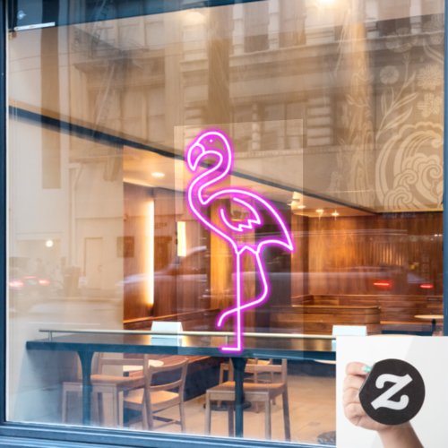 Faux Neon Pink Flamingo Tropical Shop Front Window Cling