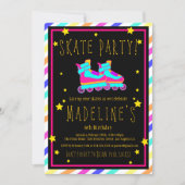 Faux Neon Roller Skate Chalkboard Rainbow Birthday Invitation (Front)