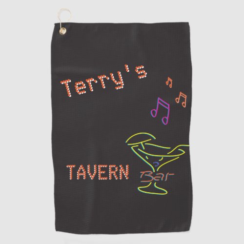 Faux Neon Sign Personalized Mancave Tavern Club  Golf Towel