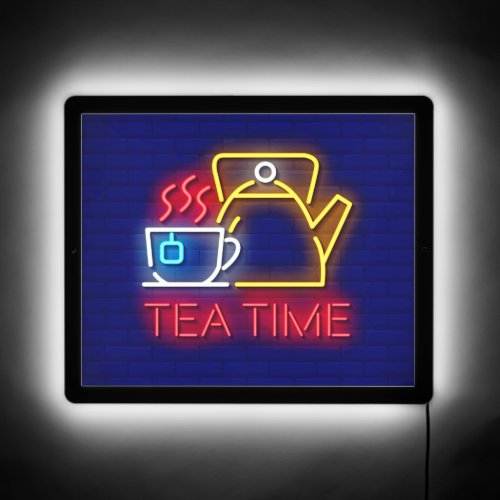 Faux Neon Tea Time Kettle Cup Tea Bag Steam LED Sign