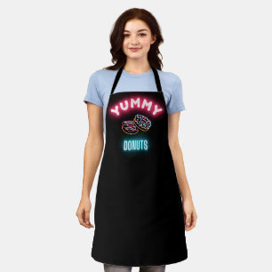 Faux Neon Yummy Donuts Custom Business Shop  Apron