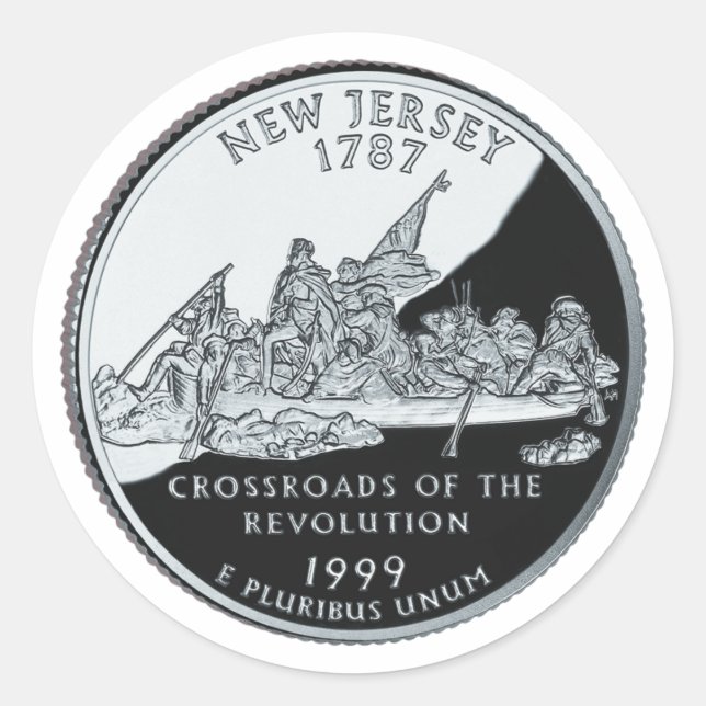 Faux New Jersey State Quarter Classic Round Sticker (Front)