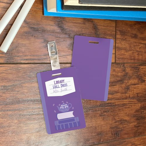 Faux Notebook Purple Library Hall Pass Badge