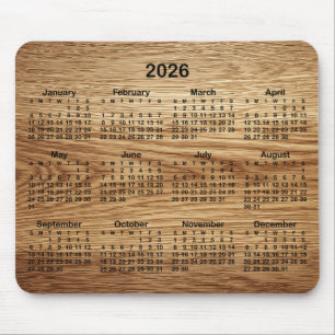 Faux Oak Wood 2026 Calendar Mouse Pad