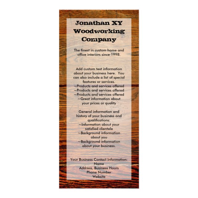 Faux Oiled Wood Plank Personalized Custom Rack Card (Front)