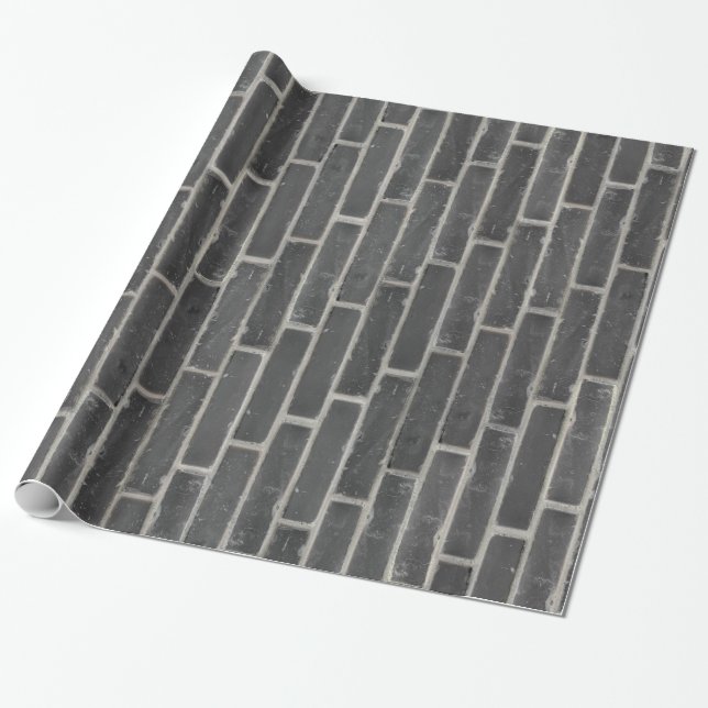 Faux Old Black Brick Wall Wrapping Paper (Unrolled)