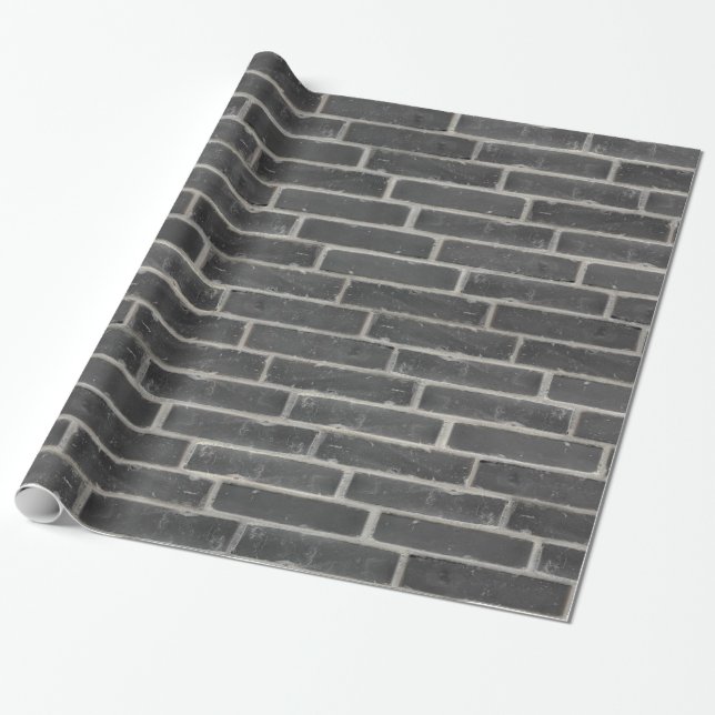 Faux Old Black Brick Wall Wrapping Paper (Unrolled)