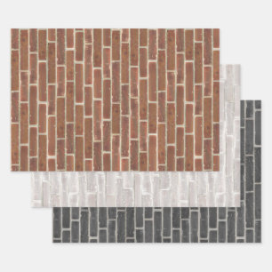 Faux Old Brown Black White Brick Wall Wrapping Paper Sheets