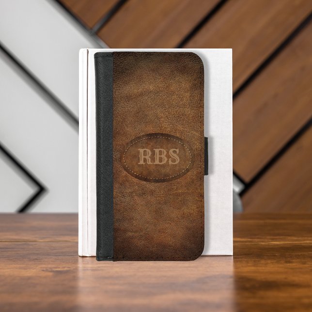 Faux Old World Vignette Leather Monogram iPhone Wallet Case (Creator Uploaded)