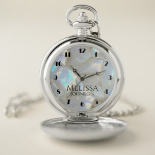 Faux Opal Personalized Name Girly  Pocket Watch