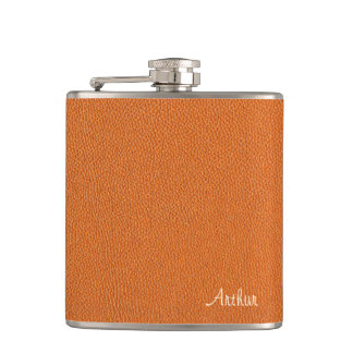 Faux Orange Leather Hip Flask