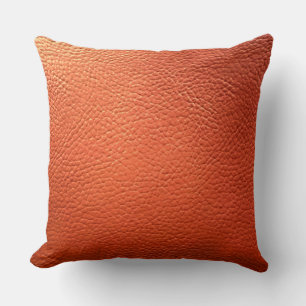 Faux Orange Leather Throw Pillow