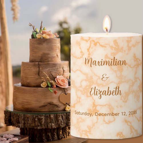 Faux Orange Marble _ Elegant Wedding Pillar Candle