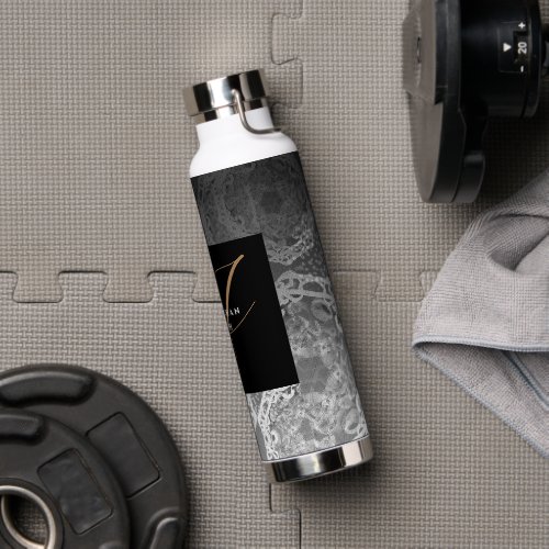 Faux Ornamental Silver and Black Gold Monogrammed Water Bottle