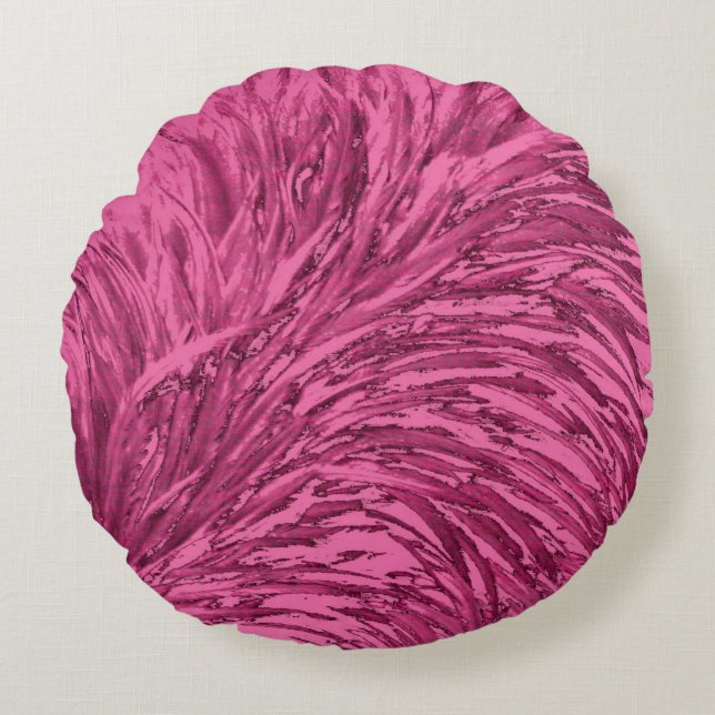 Faux Ostrich Texture Effect Design-Pink Round Pillow (Front)