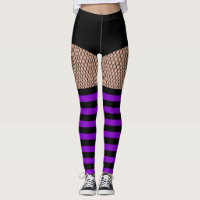 Faux OTK Purple Striped Socks Fishnet Leggings